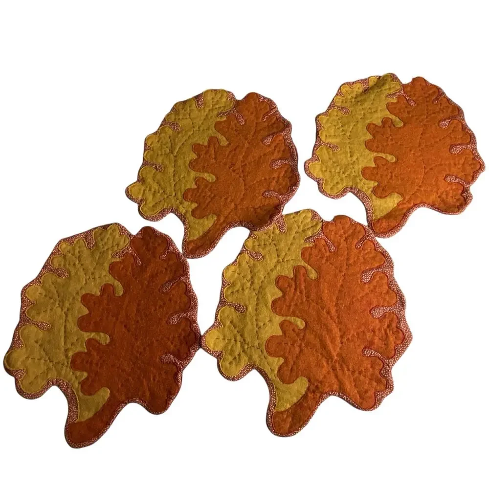 Quilted Leaf Placemat Set of 4 Orange Autumn Fall Table 16x13 Thanksgiving Boho